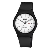   Q&Q unisex karóra, quartz, fekete színű tok, fekete színű szíj, fehér számlap, A212J001Y