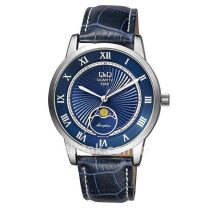   Ceas bărbătesc Q&Q quartz, carcasă culoare cenușie, curea albastră, cadran albastru QZ10J318Y