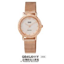   Ceas damă Q&Q quartz, carcasă și brățară culoare rosegold, cadran alb QB45J011Y