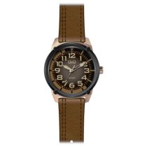   Ceas bărbătesc Q&Q quartz, carcasă culoare rosegold, curea maro, cadran maro QB10J515Y