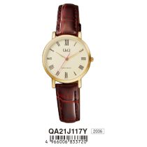   Ceas damă Q&Q quartz, carcasă culoare rosegold, curea neagră, cadran galben deschis QA21J117Y