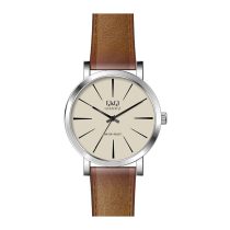   Ceas bărbătesc Q&Q quartz, carcasă argintie, curea maro, cadran alb Q892J300Y