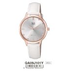   Ceas damă Q&Q quartz, carcasă culoare rosegold, curea albă, cadran argintiu QA09J101Y