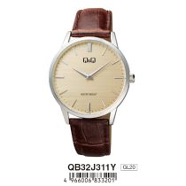   Ceas bărbătesc Q&Q quartz, carcasă argintie, curea maro, cadran bej QB32J311Y