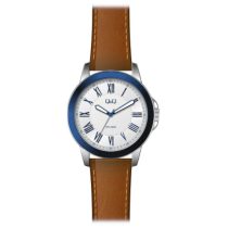   Ceas bărbătesc Q&Q quartz, carcasă argintie, curea maro, cadran alb QB22J307Y