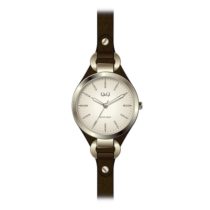   Ceas damă Q&Q quartz, carcasă aurie, curea maro, cadran alb QB17J100Y