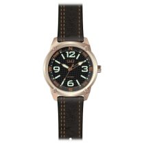   Ceas bărbătesc Q&Q quartz, carcasă culoare rosegold, curea maro, cadran maro QB10J115Y