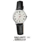   Ceas damă Q&Q quartz, carcasă argintie, curea neagră, cadran alb QA21J307Y