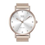   Ceas damă Q&Q quartz, carcasă și brățară culoare rosegold, cadran argintiu QA21J011Y