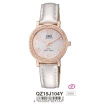   Ceas damă Q&Q quartz, carcasă culoare rosegold, curea albă, cadran alb QZ15J104Y