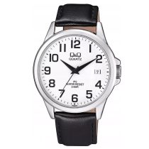   Ceas bărbătesc Q&Q quartz, carcasă argintie, curea neagră, cadran alb CA08J805Y