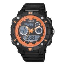   Ceas bărbătesc Q&Q plastic, quartz/LCD, culoare carcasă și brățară: negru/portocaliu; GW88J008Y