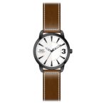   Ceas bărbătesc Q&Q quartz, carcasă neagră, curea maro, cadran alb QA98J501Y