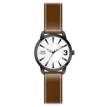   Ceas bărbătesc Q&Q quartz, carcasă neagră, curea maro, cadran alb QA98J501Y