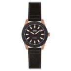   Ceas bărbătesc Q&Q quartz, carcasă neagră/culoare rosegold, curea maro, cadran negru QB14J502Y