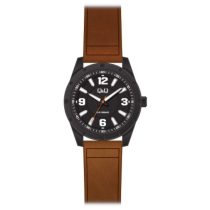   Ceas bărbătesc Q&Q quartz, cadran neagră, curea maro, cadran negru QB14J505Y