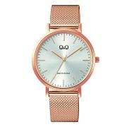   Q&Q unisex karóra, quartz, rózsaarany színű fémtok, rózsaarany színű nemesacél csat (mesh band), ezüst színű számlap, C34A-006PY