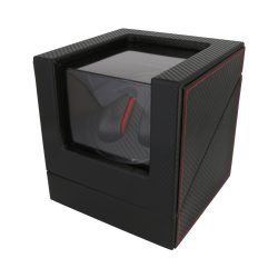   Óraforgató doboz, 2 db karórához, kívül fekete műbőr borítás (piros varrással), belül fekete textil 