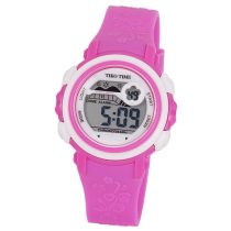   Ceas de damă Tiko Time, material plastic, mecanism quartz, culoare ciclamă, cu alb, afisaj LCD