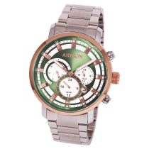   Ceas bărbătesc ASTRON, mecanism quartz, carcasă argintie cu rosegold, brățară argintie, cadran verde