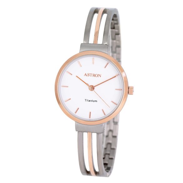 ASTRON 8055-8 női karóra, bicolor (rózsaarany) színű titánium tok, bicolor színű titánium csat, fehér számlap, keményített ásványüveg, quartz szerkezet, 50 m (5 ATM) vízállóság