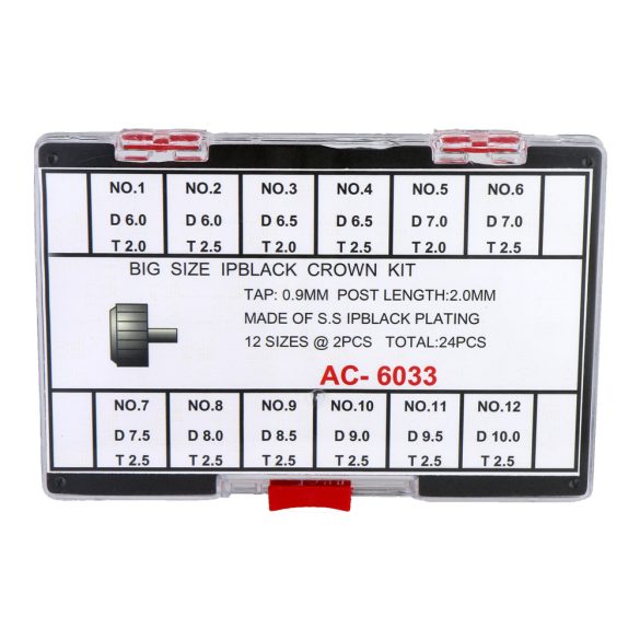 Igazító korona szett, acél, fekete színű (IP), nagy méretek, 24 db / szett